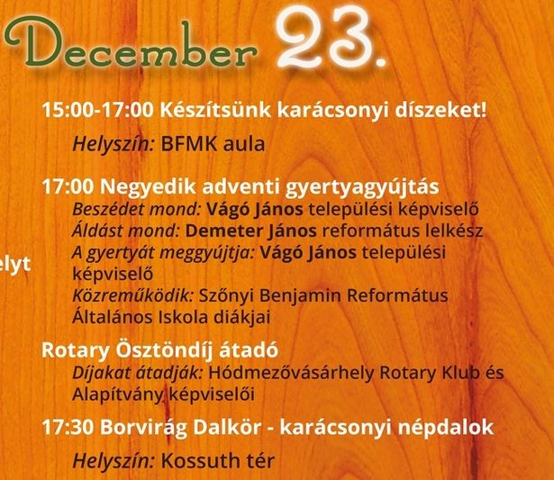 Vágó János gyújtja meg a negyedik adventi gyertyát