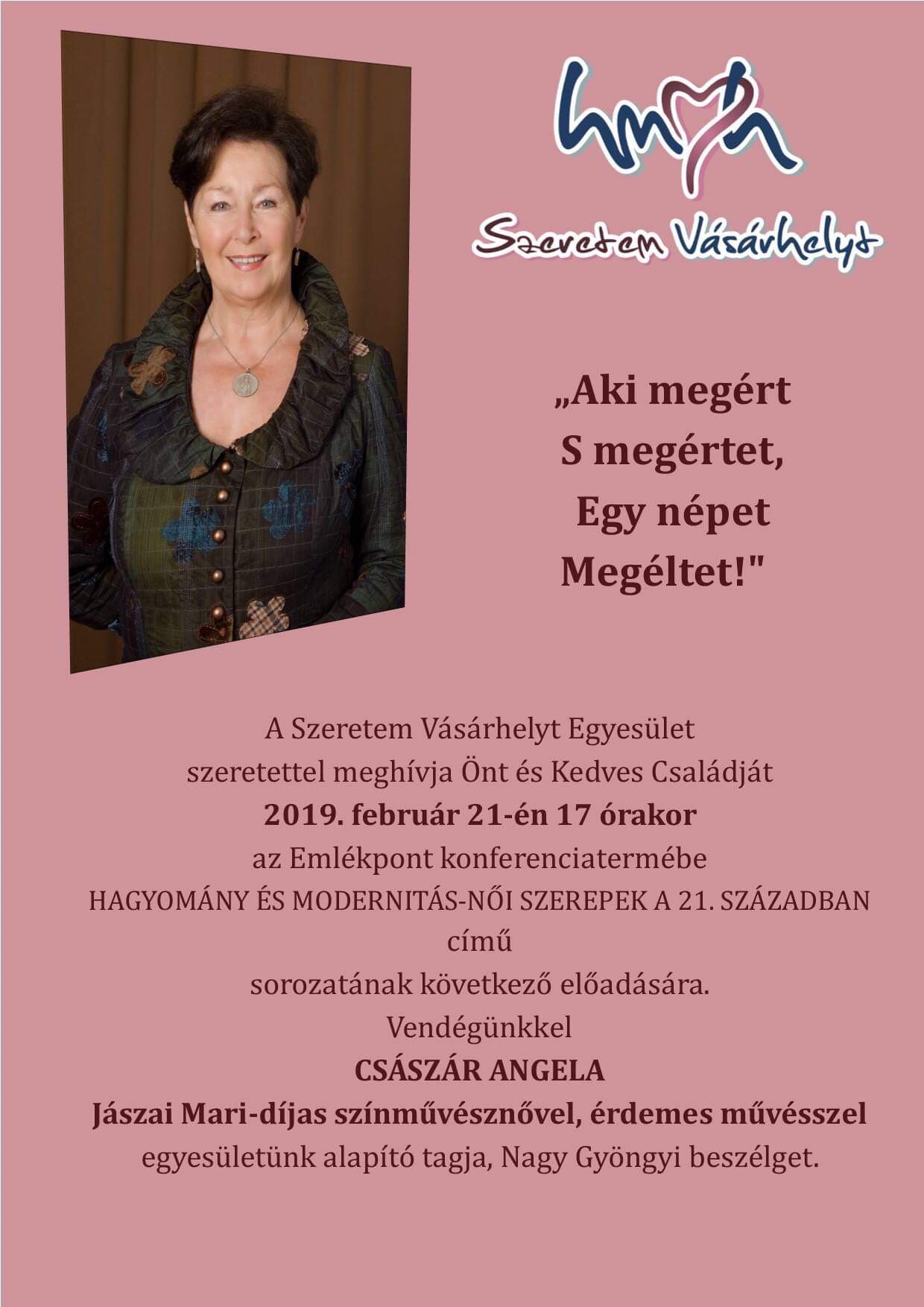 Császár Angéla lesz a Szeretem Vásárhelyt vendége
