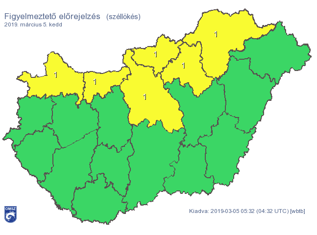 Erős széllökések miatt adtak ki figyelmeztetést 1