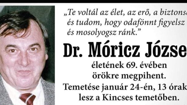 Meghalt dr. Móricz József vásárhelyi belgyógyász-diabetológus főorvos