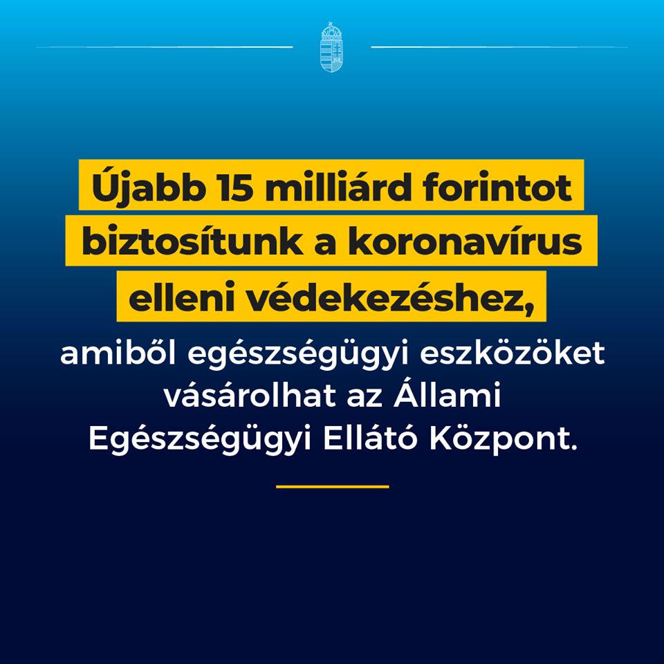 Újabb 15 milliárd forintot biztosít a kormány a koronavírus-elleni védekezéshez