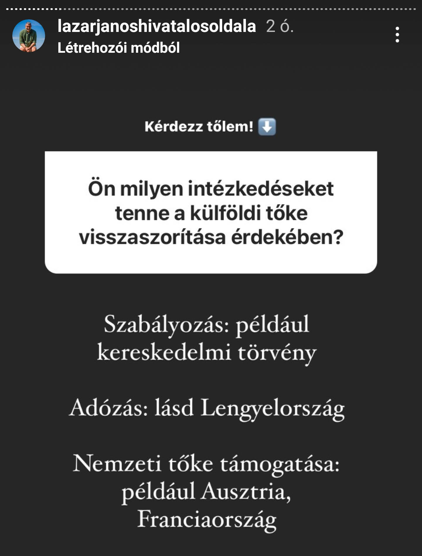 Instagram storyban válaszolt kérdésekre Lázár János 33