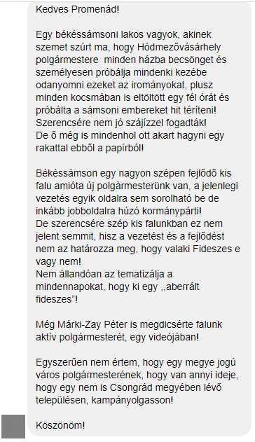 Olvasói levél: miért kampányol Márki-Zay Békéssámsonon? 1